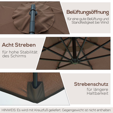 Cantilever Parasol with crank, Coffee Ø3x2.5M