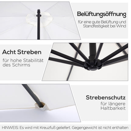 Cantilever Parasol, Crank lift, Steel frame, Cream Ø3x2.5M