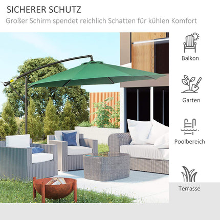 Cantilever parasol with crank, steel & green polyester