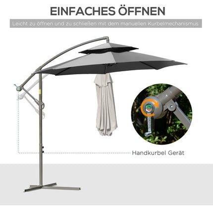 Cantilever parasol, 2.67m, double roof, polyester grey