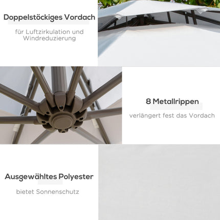 Cantilever parasol, 2.67m, double roof, polyester grey