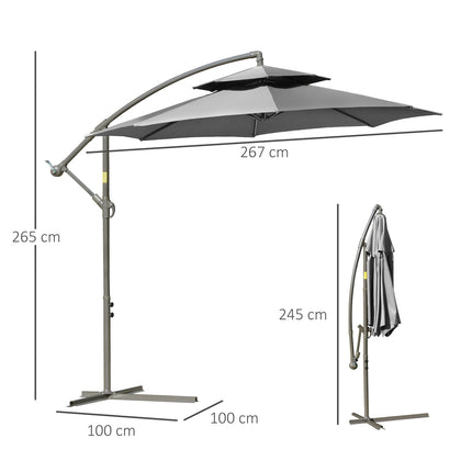 Cantilever parasol, 2.67m, double roof, polyester grey