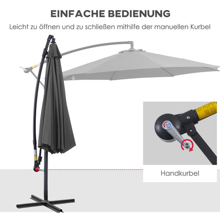 Parasol Crank Umbrella, Grey, Ø2.95x2.45M, Steel frame