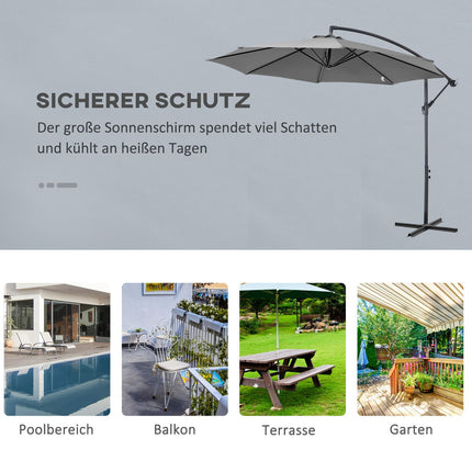 Parasol Crank Umbrella, Grey, Ø2.95x2.45M, Steel frame