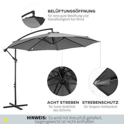 Parasol Crank Umbrella, Grey, Ø2.95x2.45M, Steel frame
