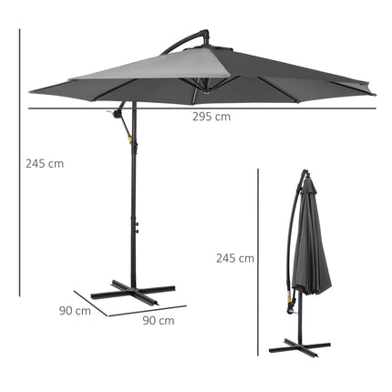 Parasol Crank Umbrella, Grey, Ø2.95x2.45M, Steel frame