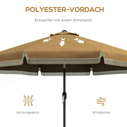 265 cm tilting patio umbrella, khaki, fringes & 8 ribs