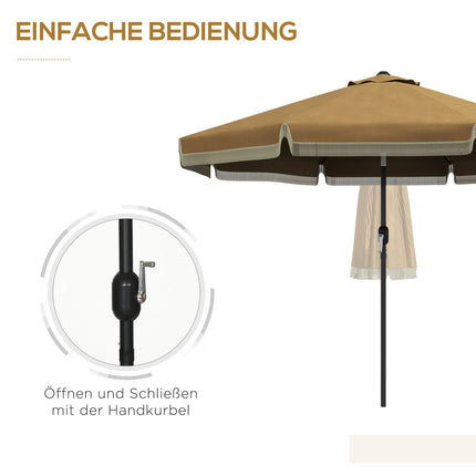 265 cm tilting patio umbrella, khaki, fringes & 8 ribs