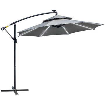 Solar LED Market Parasol, 295 cm, Water-repellent, Light grey