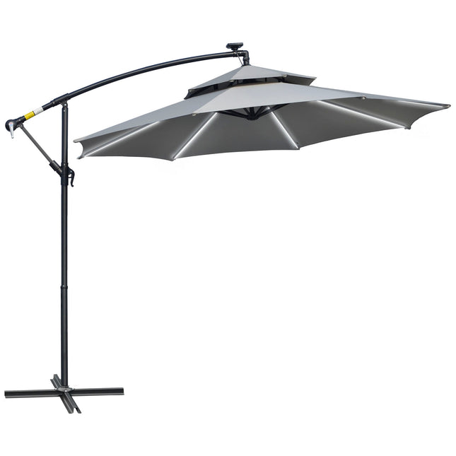 Solar LED Market Parasol, 295 cm, Water-repellent, Light grey