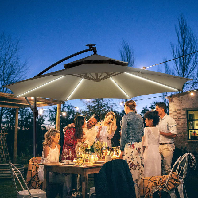 Solar LED Market Parasol, 295 cm, Water-repellent, Light grey