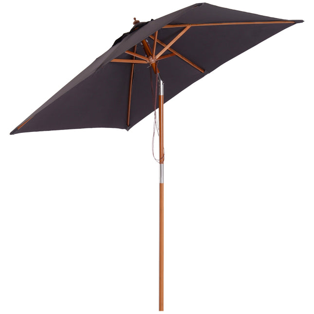 Folding Garden Umbrella - Fir Wood, Adjustable, Dark Grey