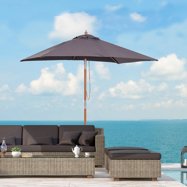 Folding Garden Umbrella - Fir Wood, Adjustable, Dark Grey