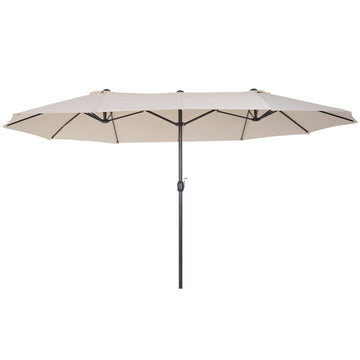 Beige Oval Double Garden Parasol with Hand Crank, 455x270 cm