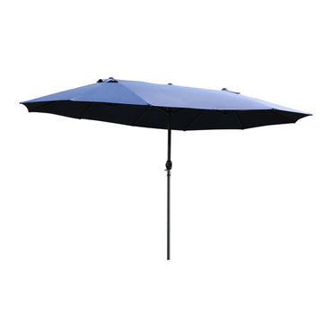 Blue Oval Garden Parasol - Double market umbrella with crank