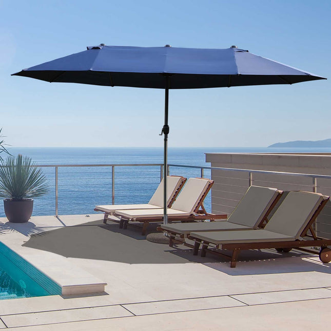 Blue Oval Garden Parasol - Double market umbrella with crank