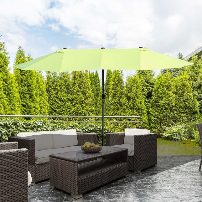Green Double Parasol Garden Umbrella, Hand Crank, Oval 460x270 Cm