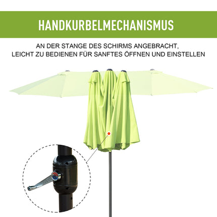 Green Double Parasol Garden Umbrella, Hand Crank, Oval 460x270 Cm