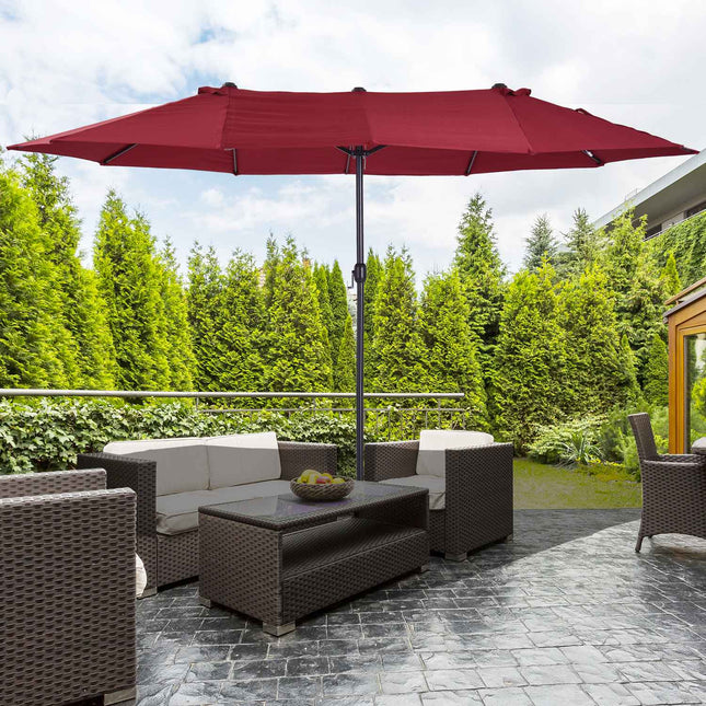 Burgundy Oval Garden Parasol, 460x270x240cm, Hand Crank
