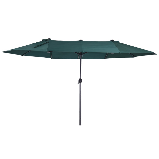 Dark Green Double Patio Garden Umbrella with Stand - 460 x 270 cm