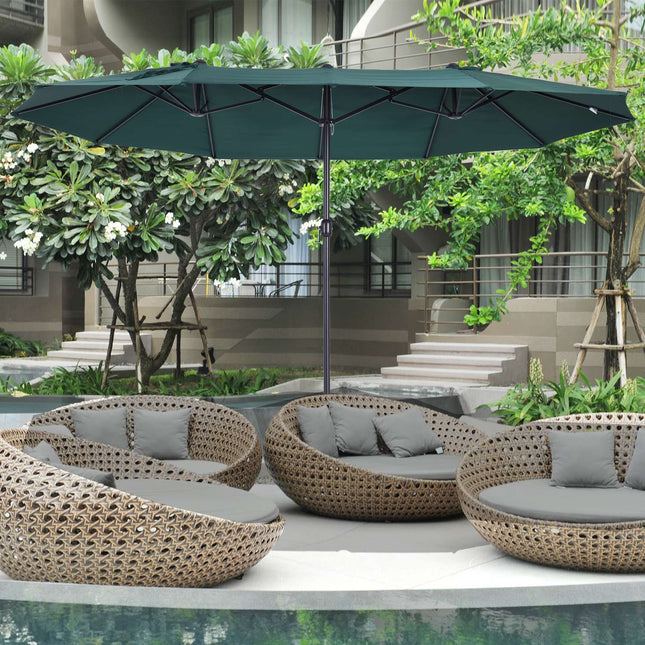 Dark Green Double Patio Garden Umbrella with Stand - 460 x 270 cm