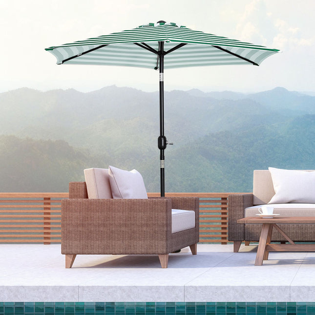 Green Stripe Steel Garden Parasol - Ø230 x 216 cm