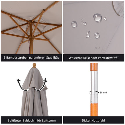 Garden parasol, 3-layer sun protection, bamboo, Ø2.5x2.3 M