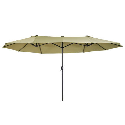Large oval market umbrella, hand crank, light coffee