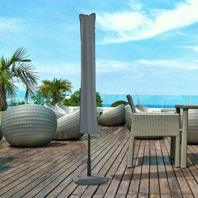 Weatherproof parasol cover with straps, zip, grey, 178x25/35cm