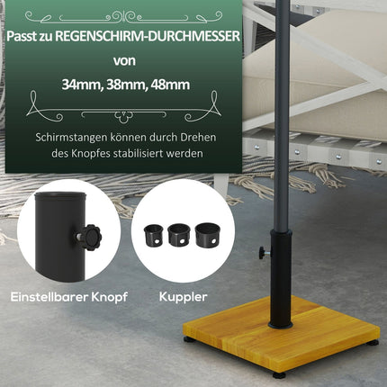 Parasol stand, 25 kg adjustable, wooden look, yellow