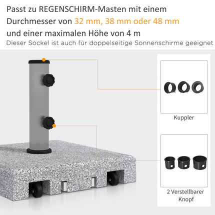 Parasol stand in granite with wheels, 38.5 kg, fits Ø 32-48 mm