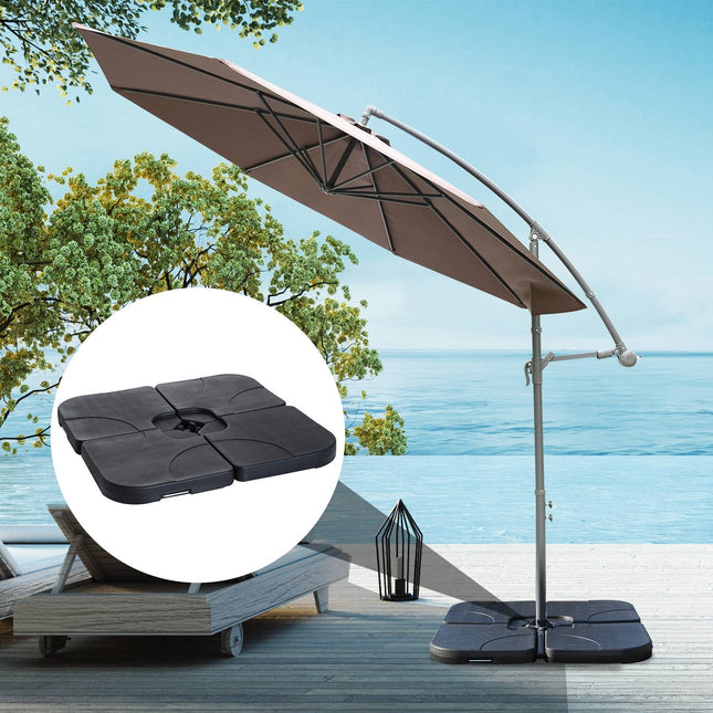 Parasol stand, refillable umbrella base, 4-part, black 50x50 cm