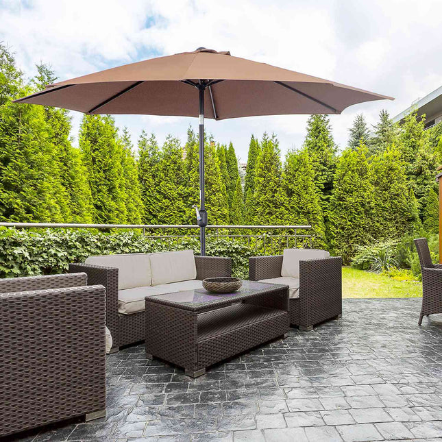 Brown Market Parasol With Crank, Ø2.95m, Durable Polyester
