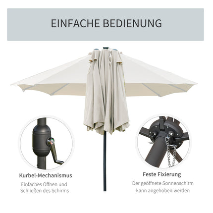 Parasol Met Led Dubbele Parasol 440 X 260 Cm Tuinparasol Marktparasol Grote Terrasparasol Met Handslinger Ovaal Metaal Crème Wit