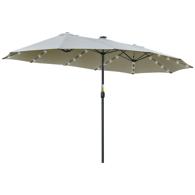 4.5 M Double Parasol With LED, Solar Powered, Light Grey-Black