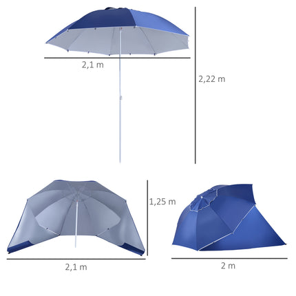 Parasol & protection with wind protection, blue, 210cm