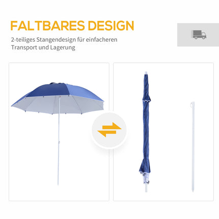 Parasol & protection with wind protection, blue, 210cm