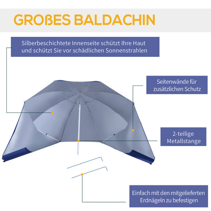 Parasol & protection with wind protection, blue, 210cm