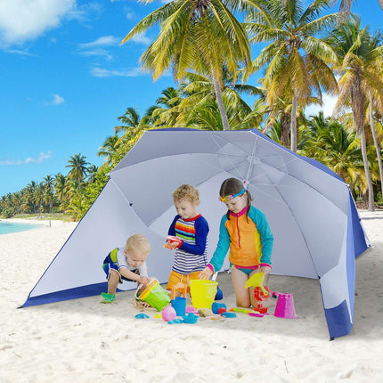 Parasol & protection with wind protection, blue, 210cm
