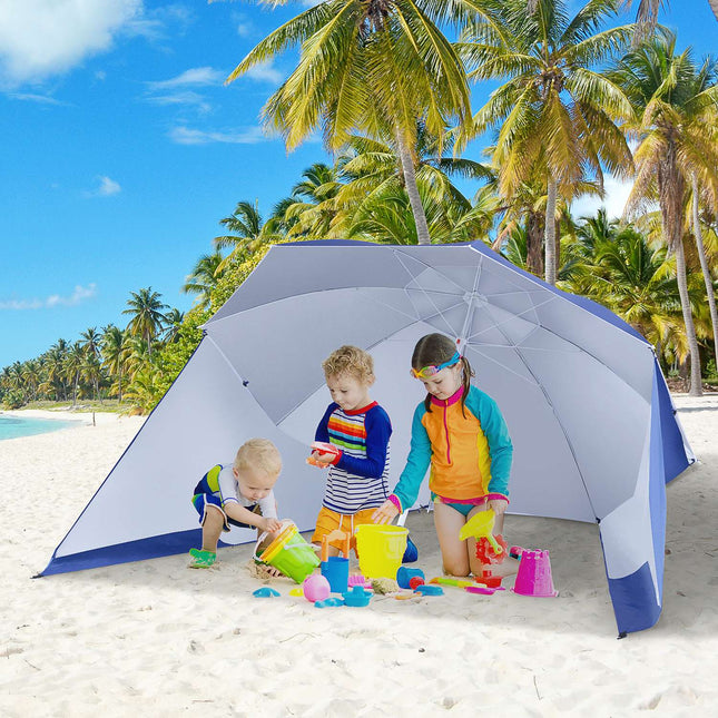 Parasol & protection with wind protection, blue, 210cm