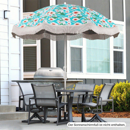 Parasol beach umbrella with fringes UPF 50+ 30° bendable patio umbrella with ground spike