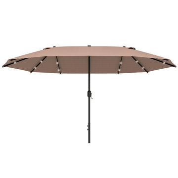 Khaki Oval Parasol with LED, Large 440 x 260 cm, Hand Crank