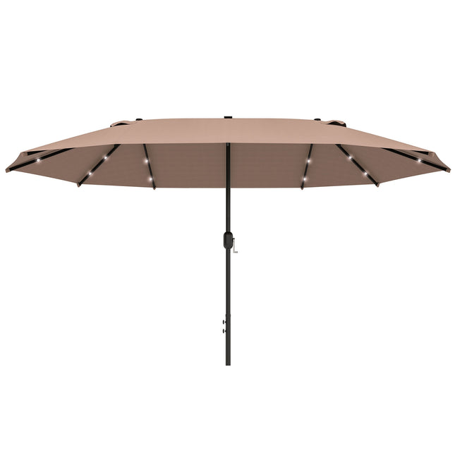 Khaki Oval Parasol with LED, Large 440 x 260 cm, Hand Crank