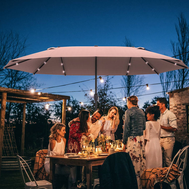 Khaki Oval Parasol with LED, Large 440 x 260 cm, Hand Crank