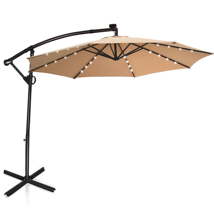 Parasol with LED solar lighting, rotatable cantilever umbrella for garden, Ø 300 cm, beige