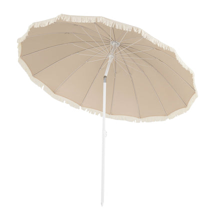 Patio Beach Umbrella 215cm, Fringe Tassel, Tilt 30