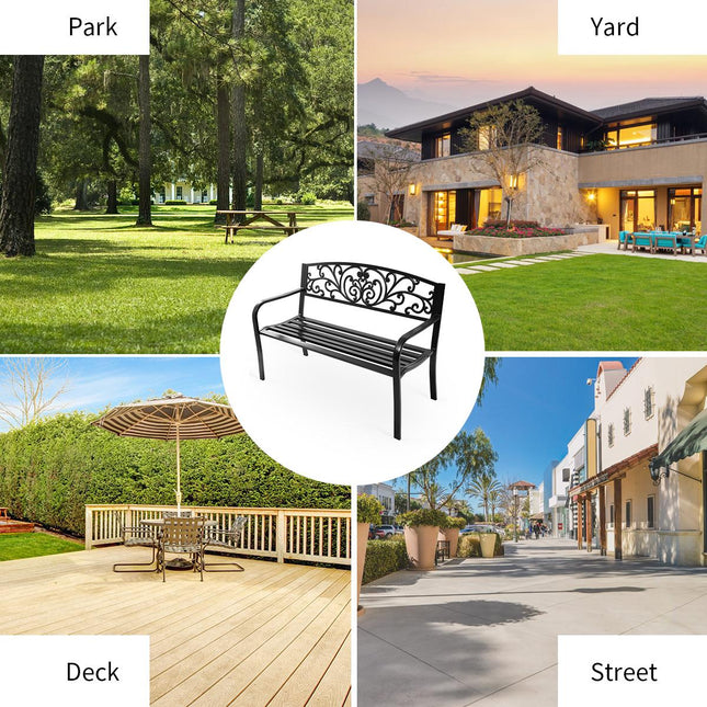Patio Bench 50-Inch, Steel Frame, Cast Iron Backrest