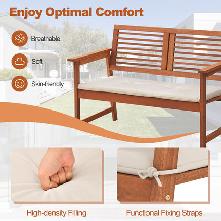 Patio Bench, Solid Wood, 2-Person, Backrest, Cushion