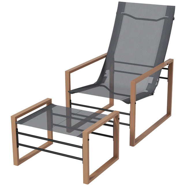 Patio chair set with mesh cover, metal frame, dark grey