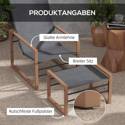 Patio chair set with mesh cover, metal frame, dark grey